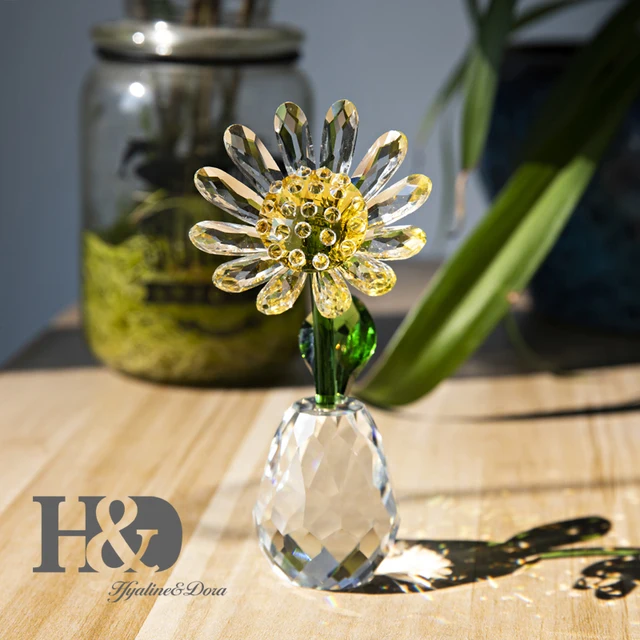  H&D HYALINE & DORA Crystal Sunflower Figurine