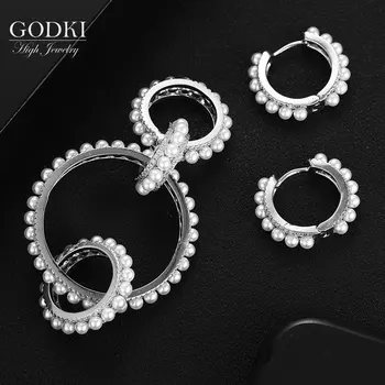 

GODKI FAMOUS BRAND Imitation Pearl Dubai Bridal Earring for Women Wedding Party Engagement Jewelry Trendy Cubic Zircon2020