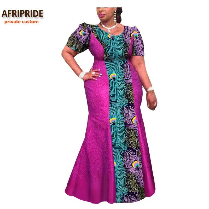 Африканское платье для женщин AFRIPRIDE индивидуальное традиционное женское платье длиной до щиколотки с коротким рукавом чистый хлопок A722571