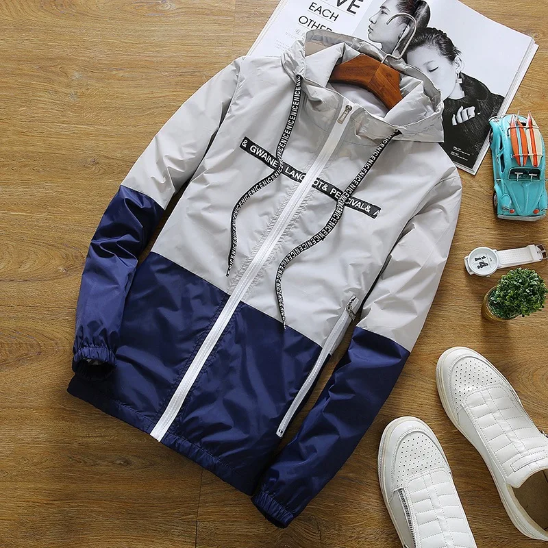 

2019 Mens New Just Windbreaker Jackets Men's Sun-Protection Coats Jacket Hooded Patchwork Waterproof It White Outwear Suprem 3XL
