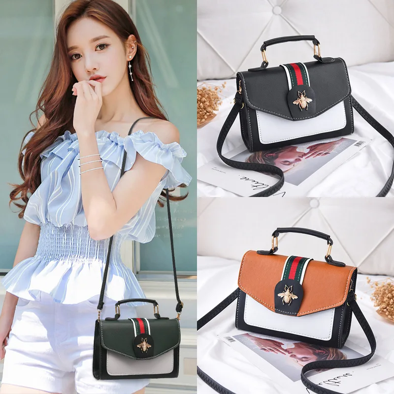 

[] To Fight a Lot of Special Offer Contrast Color Sweet Small Bee Hand Square Sling Bag WOMEN'S Bag Korean-style Shoulder Bag