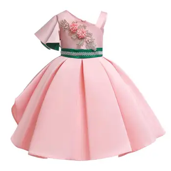 

Elegant Applique Flower Dress for Kids Girls Children Ball Gown Princess Dress for Wedding Single-shoulder Dresses for Birthday
