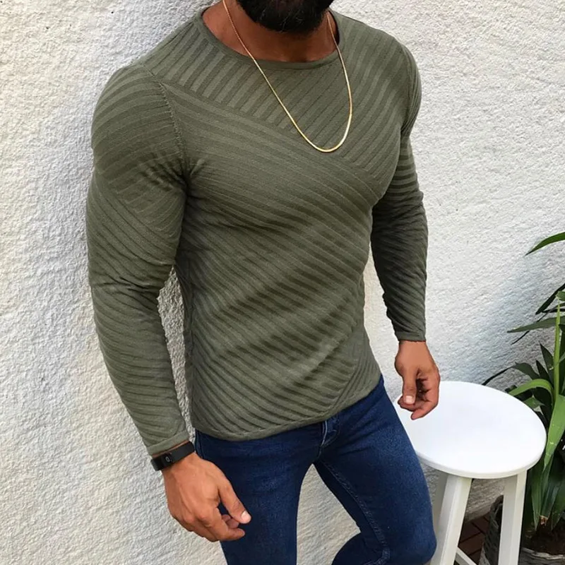 army green OEAK, Мужской приталенный Повседневный свитер, индивидуальный модный тканый пуловер, толстый свитер, Мужская одежда, зима-осень - Цвет: army green