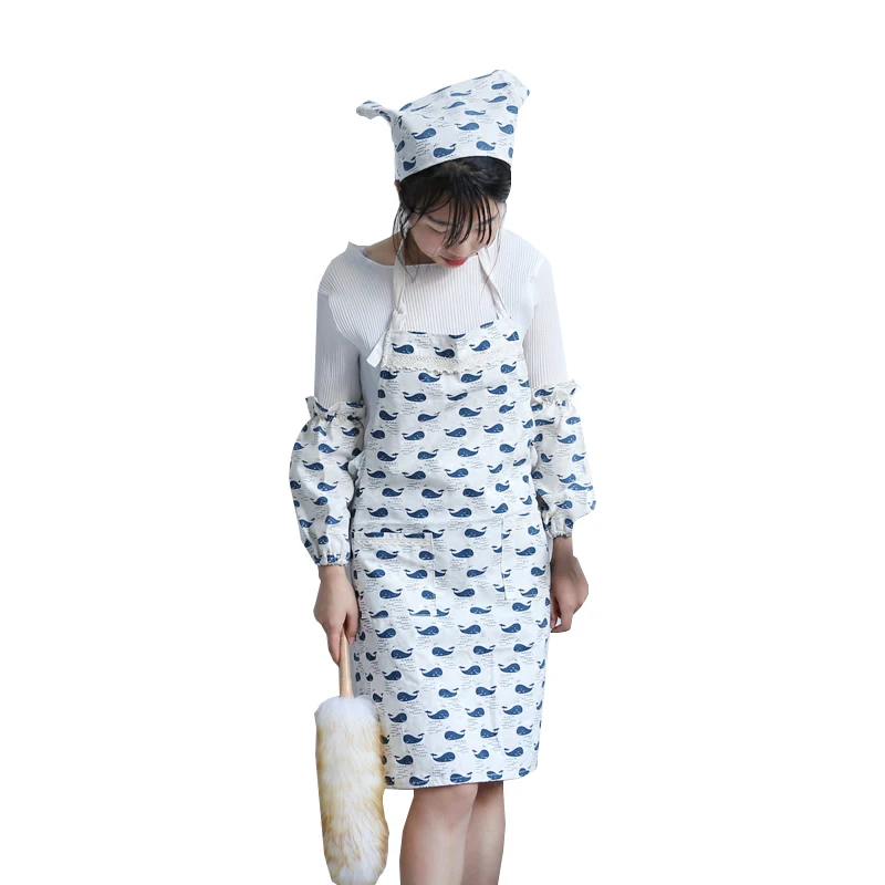 

Senyue cotton and hemp apron suit sleeve sleeve headscarf three sets of cute literary and artistic coffee shop women apron