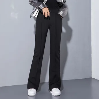 

Women Black High Waist Long Full Length Flare Pants Office Lady