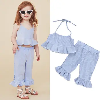 買取 Princess Toddler Kids Baby Girl Plaid Vest Tops Flared Pants Outfits Summer Clothing Set Children Suit