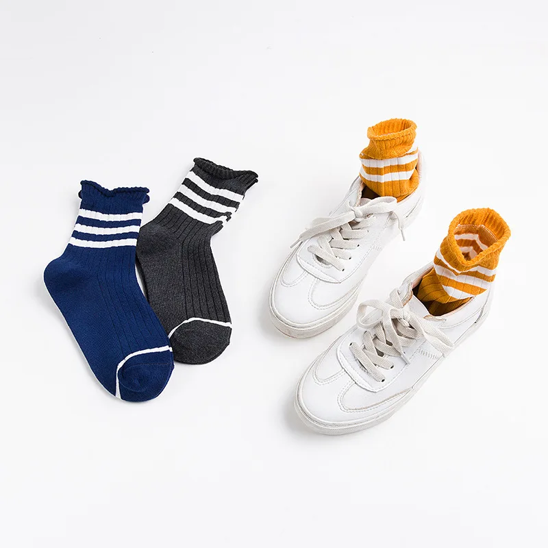 Новинка; сезон осень-зима; трехрычажные полосатые хлопковые носки; мягкие женские хлопковые носки