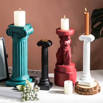 

Retro Style Roman Architecture Candle Holders Romantic Candlelight Dinner Decorations Candlestick Crafts Wedding Candelabra