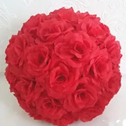 Red Upscale White Artificial Rose Silk Flower Ball Hanging Kissing Balls 30cm 12 Inch Dia Ball For Wedding Party Decoration Supplies - Color: Red