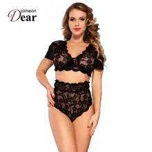 Comeondear, кружевной бюстгальтер, набор, прозрачный, 5XL, нижнее белье, женский сексуальный комплект размера плюс, полный бюстгальтер и трусы с высокой талией, нижнее белье, RB80760