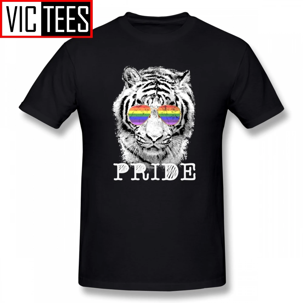 Men's LGBT Tiger Rainbow Glasses Gay Pride T Shirts Pure Cotton Mens T-Shirts Hip Hop Short-Sleeved Tee Shirt Plus Size