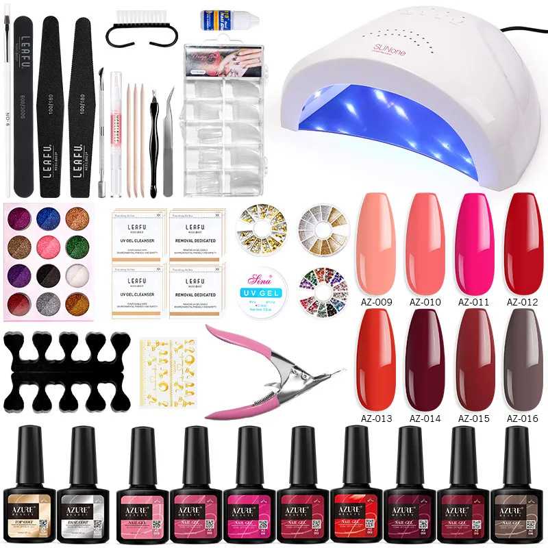 Azure beauty, 35 шт./лот, 48 Вт, лампа для ногтей, инструменты для дизайна ногтей, наборы, долговечный светодиодный Гель-лак, основа, верхнее покрытие, наборы