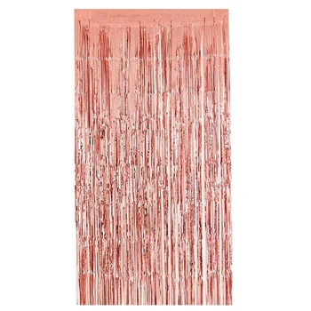 

3 Pieces Rose Gold Fringe Curtain, Leaf Fringe Shimmer Curtain Window Door for Party Decor