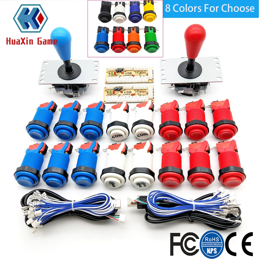 Arcade DIY KIT American Style SANWA Joystick HAPP COIN 2 Player Push Button Micro Switch Zero delay encoder For PC Raspberry pi-0