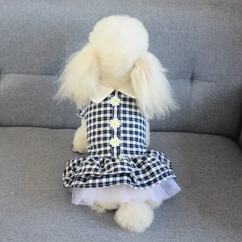 

Summer Dog Dress Cotton Breathable Pet Clothes Plaid Princess Flower Dress For Small Medium Dogs Chihuahua Puppy Wedding Dress