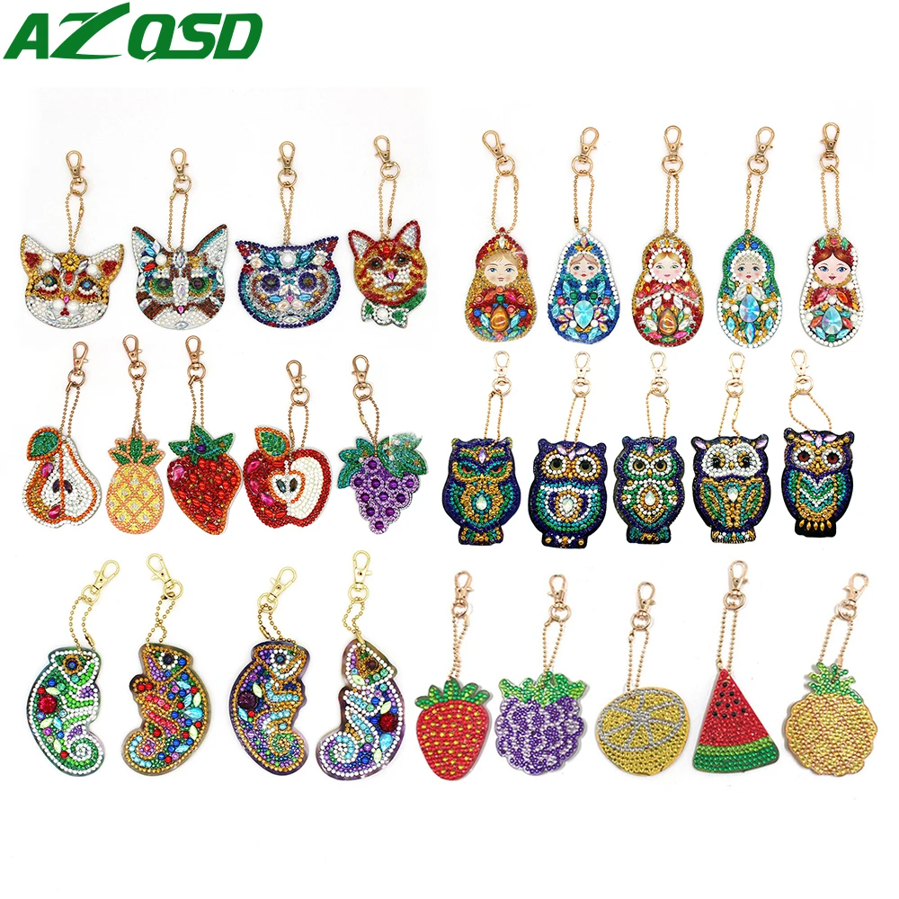 AZQSD 4-6pcs DIY Full Drill Special Cartoon Diamond Painting Keychain Women Bag Decoration Diamond Mosaic Cross Stitch