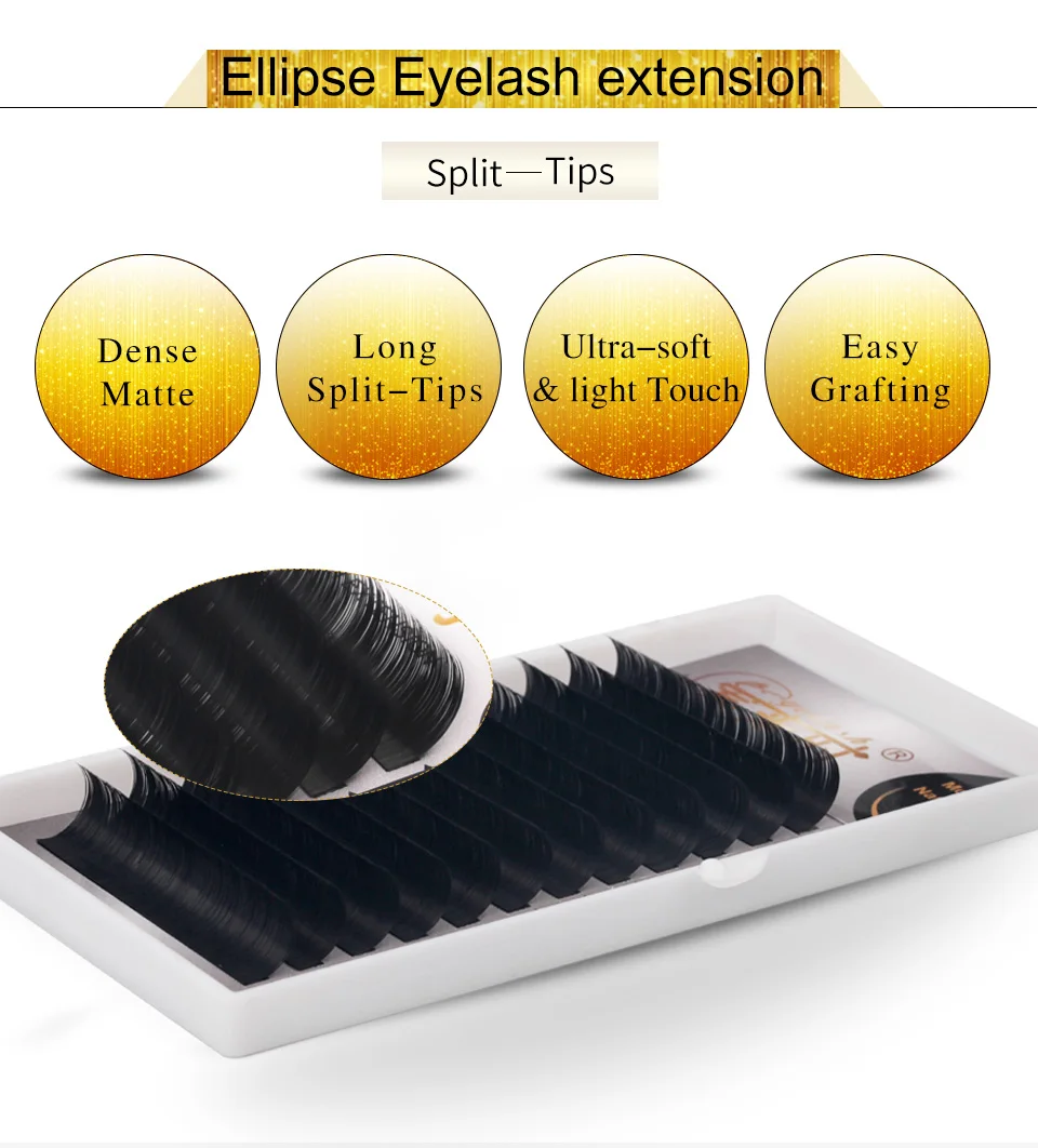 

NEWCOME Split Tips Ellipse Lashes Shaped Flat Ellipse Eyelashes Extensions Faux Lashes Matte Soft Natural
