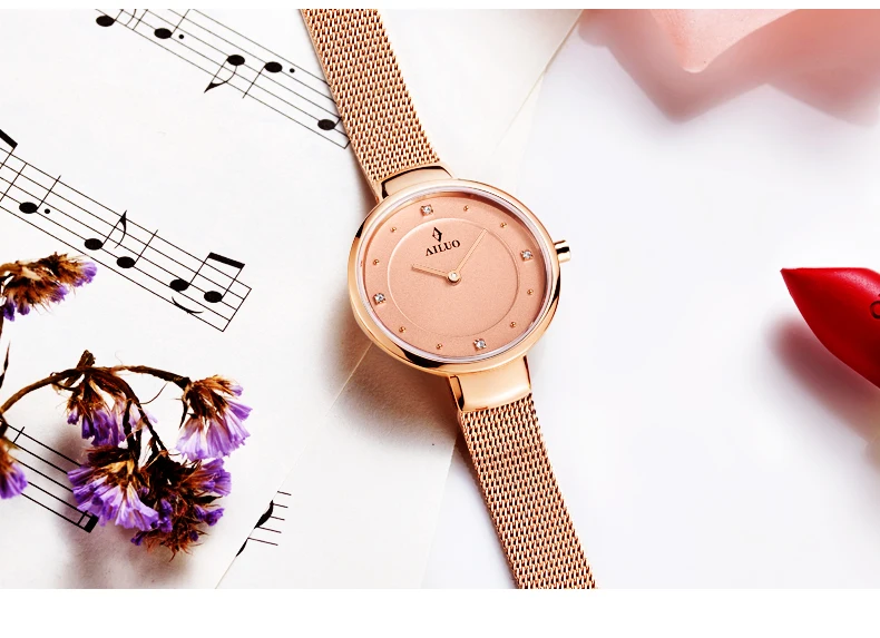 Новый Французский роскошный бренд AILUO женские часы с кварцевым механизмом Алмазный сапфир часы 6 мм ультра-тонкие 50 м водонепроницаемые