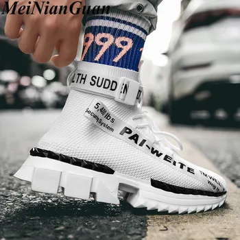 

Simple Male Sneakers for Running Wild Sporty Man Shoes Plus Size Sock Shoes Summer New High Top Mesh Shoes White Running Shoe B5