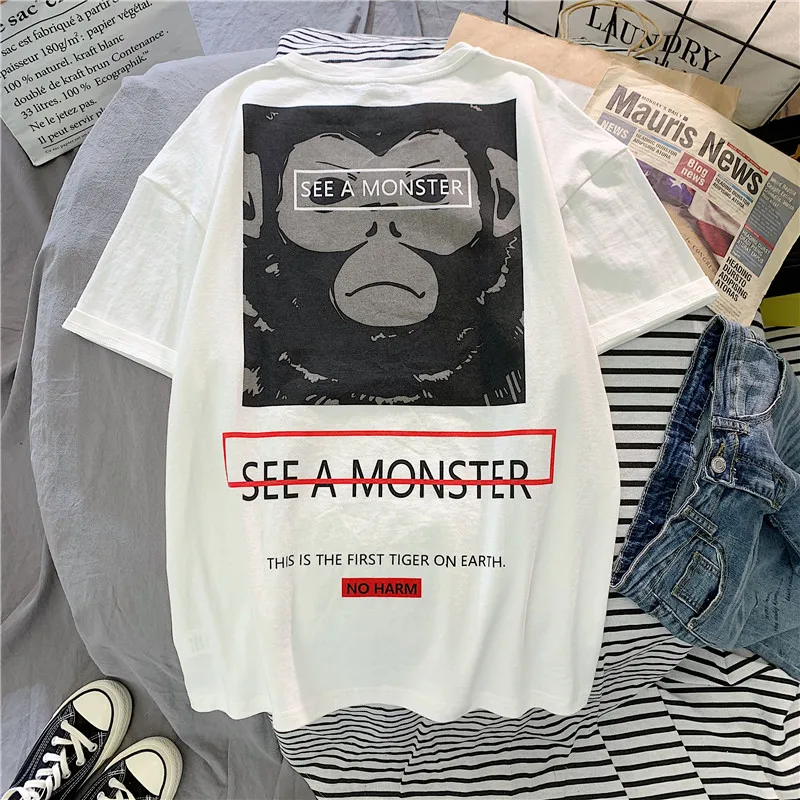 GCAROL 2020 Spring Summer Women Cartoon T-shirt Oversized Graphic Stripes Graffiti Long Tees Multi-design harajuku Tops