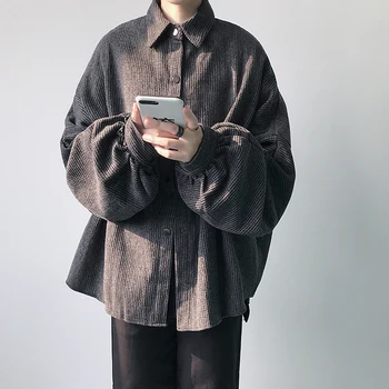 

2019 Autumn And Winter New Dark Black Thick Shirt Fashion Casual Solid Color Loose Bottoming Shirt Dark Gray / Gray M-2XL