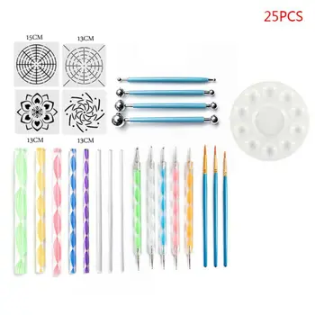 

25pcs/set Mandala Dotting Tools for Painting Rock Stone Pen Paint Stencil Brush Tray Kit
