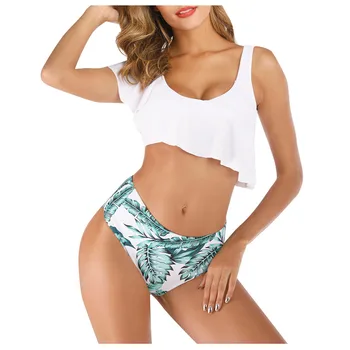 

#Z2 Women Sexy Ruffle Bikini Set Leaf Print Bikinis Set Two Piece Swimsuit Swimwear Women Bathing Suit Traje De Baño Mujer