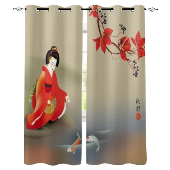 

Geisha Window Curtains LivingRoom Kitchen Curtains for Bedroom Left and Right Biparting Open Curtains