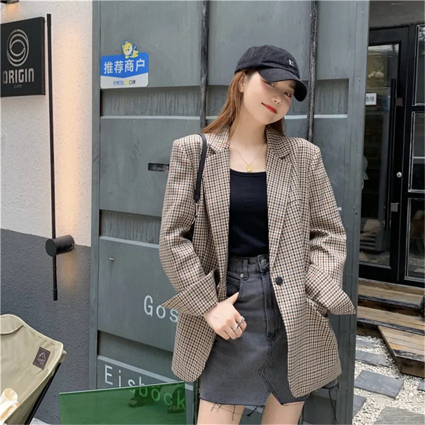 

Fashion Autumn Women Plaid Jackets Blazers Work Office Lady Suit Slim Business Female Blazer Coat Talever JK399