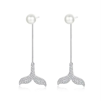 

S925 Sterling Silver Fishtail Pearl Earrings Female Long Style Korean Style Fashion Earrings Earrings