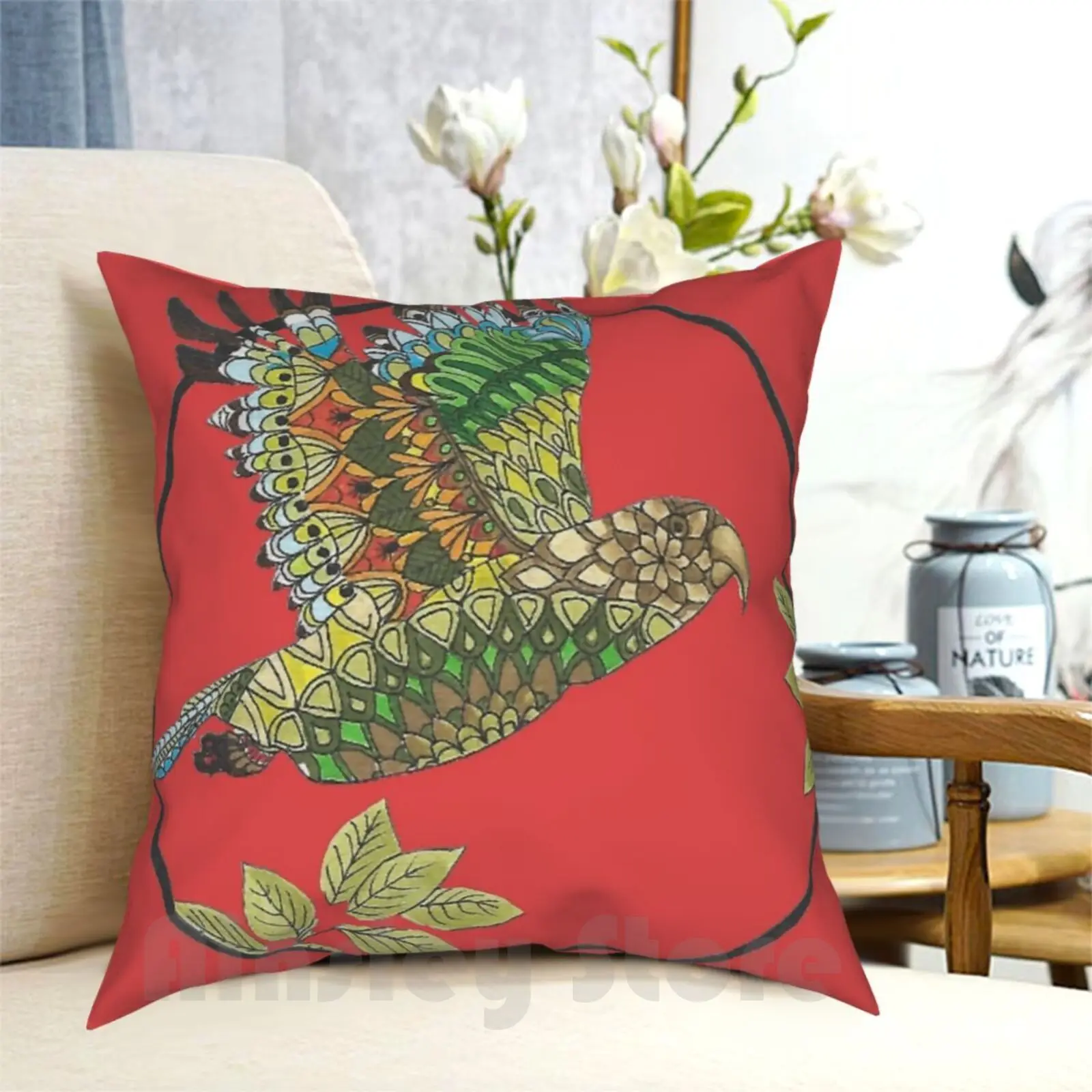 Mandala Kea In Flight Pillow Case Printed Home Soft Throw Bird Kiwiana New Zealand Leaves Nature Nz Birds | Дом и сад