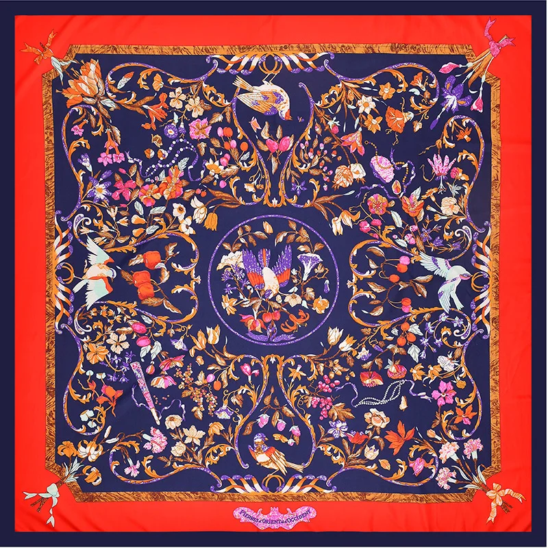 Новое поступление, саржевый Шелковый квадратный шарф для женщин, 5 цветов, натуральный шелк, модный квадратный шарф с цветами и птицами, Шелковые Подарки