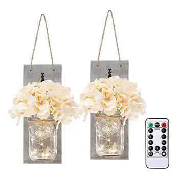 

2pcs bottle wall light with remote control wood board remote control led pot lamp hanging wall flower ball lamp lantern