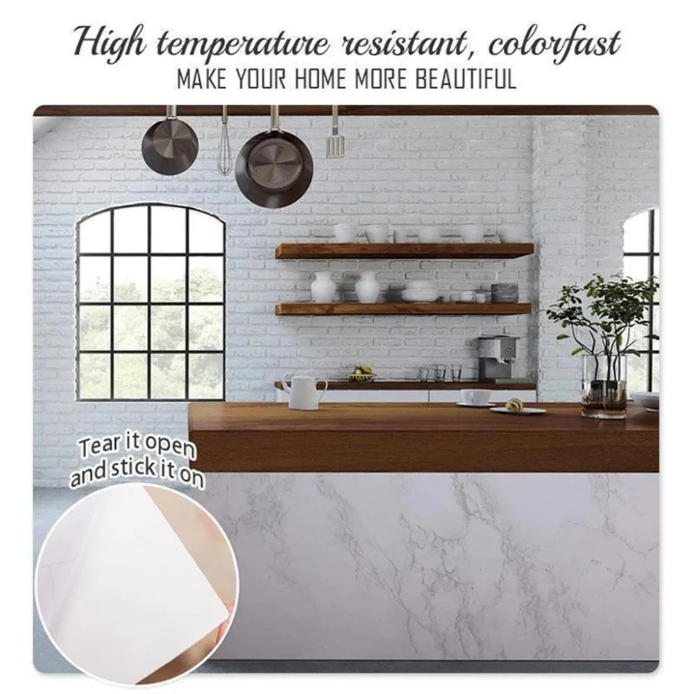 Marble Look Waterproof  Wallpaper Wall Gold Self-Adhesive Tile Sticker Waterproof Wall Tape Strip Floor Decoration #2d09 (2)