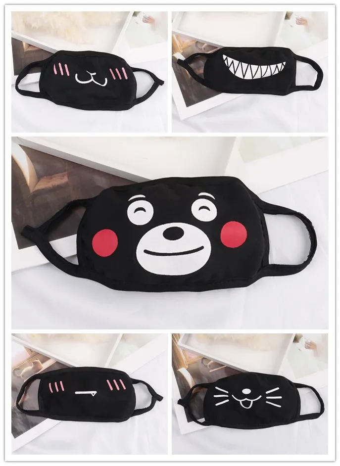 Unisex Black Anti-Dust Cotton Cute Bear Anime Cartoon Mouth Mask Kpop Teeth Mouth Muffle Face Mouth Masks Wholesale