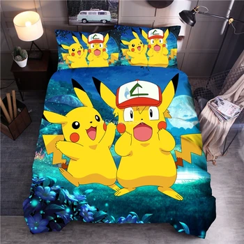 

Popular Children Pokemon Cartoon 3d Bedding Set Bed Linen Bedclothes Twin Full Queen King Pikachu Duvet Cover Set Pillowcases