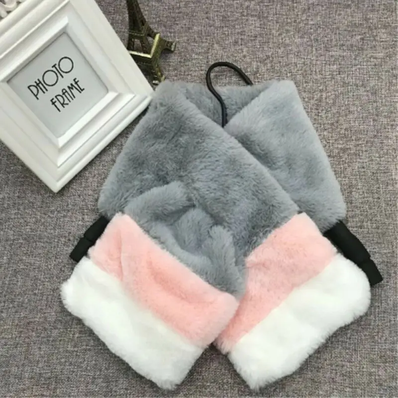 

Emmababy Fashion Woman Kids parent-child Winter Soft Warm Collar Wrap Silk Patchwork Rabbit Fur Thermal Scarves Pashmina Gift