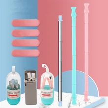 50 шт./лот переносные, складные, силиконовые соломинки из нержавеющей стали с чистящей щеткой в ПП капсуле без бисфенола многоразовые