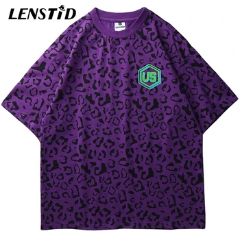 

LENSTID 2020 Hip Hop Streetwear Leopard Print Oversize T Shirt Harajuku Tshirt Summer Short Sleeve Tops Tee Cotton Loose T-Shirt