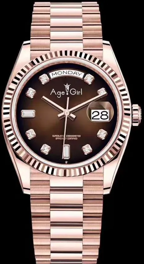 

Luxury Brand New Men Daydate Rose Gold Silver Gradient Coffee Green Automatic Mechanical Stainless Steel Sapphire Diamond Watch