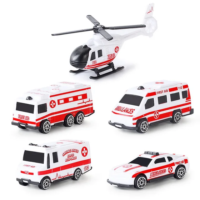 5PCS Cars and Helicopter Plane Set Toys For Children Plastic Vehicle Fire Truck Taxi Model Cosplay Game Kids Christmas Gift 5