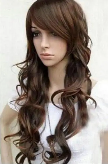 Ювелирные изделия парик Новые пикантные длинные вьющиеся волосы натуральный коричневый-волос Косплэй парик
