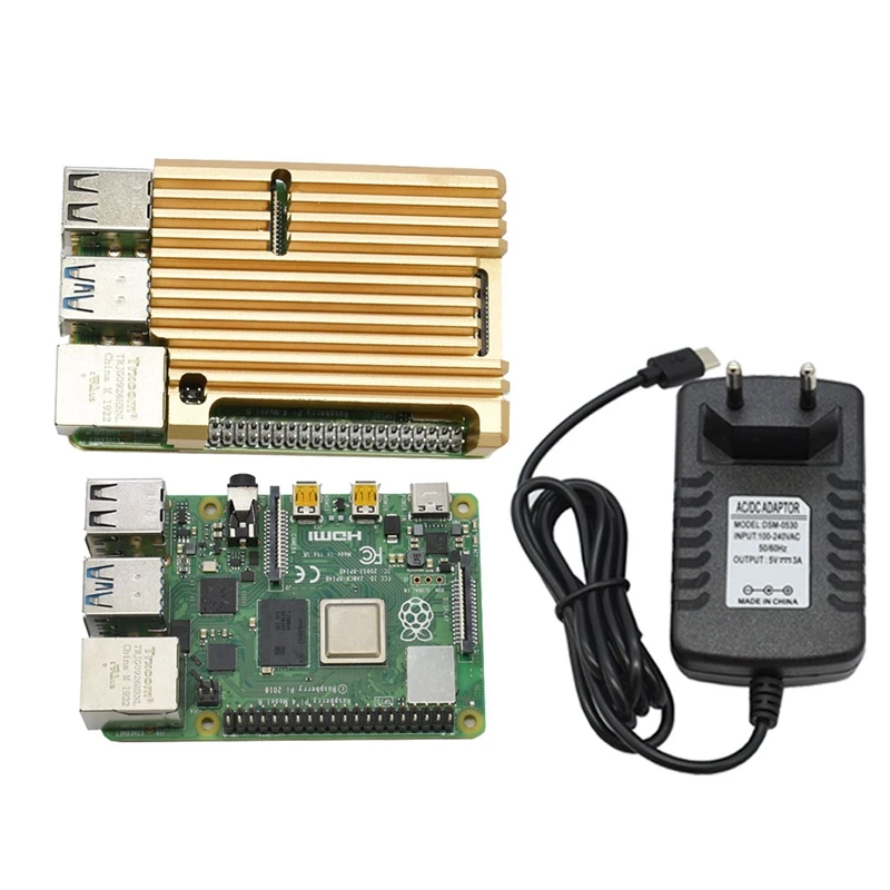 Для Raspberry Pi 4B 2G ram DIY Kit Поддержка 2,4/5,0 GHz wifi Bluetooth 5,0 с алюминиевым ЧПУ сплав защитный Золотой чехол 5V 3A P