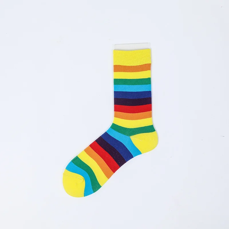 Хлопковые эластичные женские длинные носки, роскошные яркие цвета, радужные полосатые спортивные носки, Meias, повседневные ретро носки в стиле Харадзюку - Цвет: 1