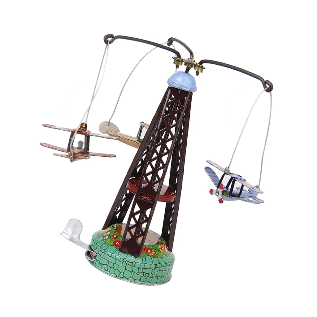 Wind Up Rotating Airplane Carousel Clockwork Metal Tin Toys Collectible Gift 