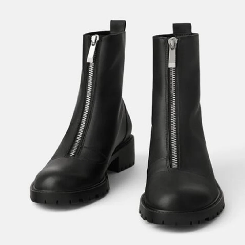 Tanie Moda miękkie skórzane botki dla kobiet 2019 nowy jesień zima z przodu na zamek błyskawiczny grube szpilki pojedyncze botki Botas Mujer y270