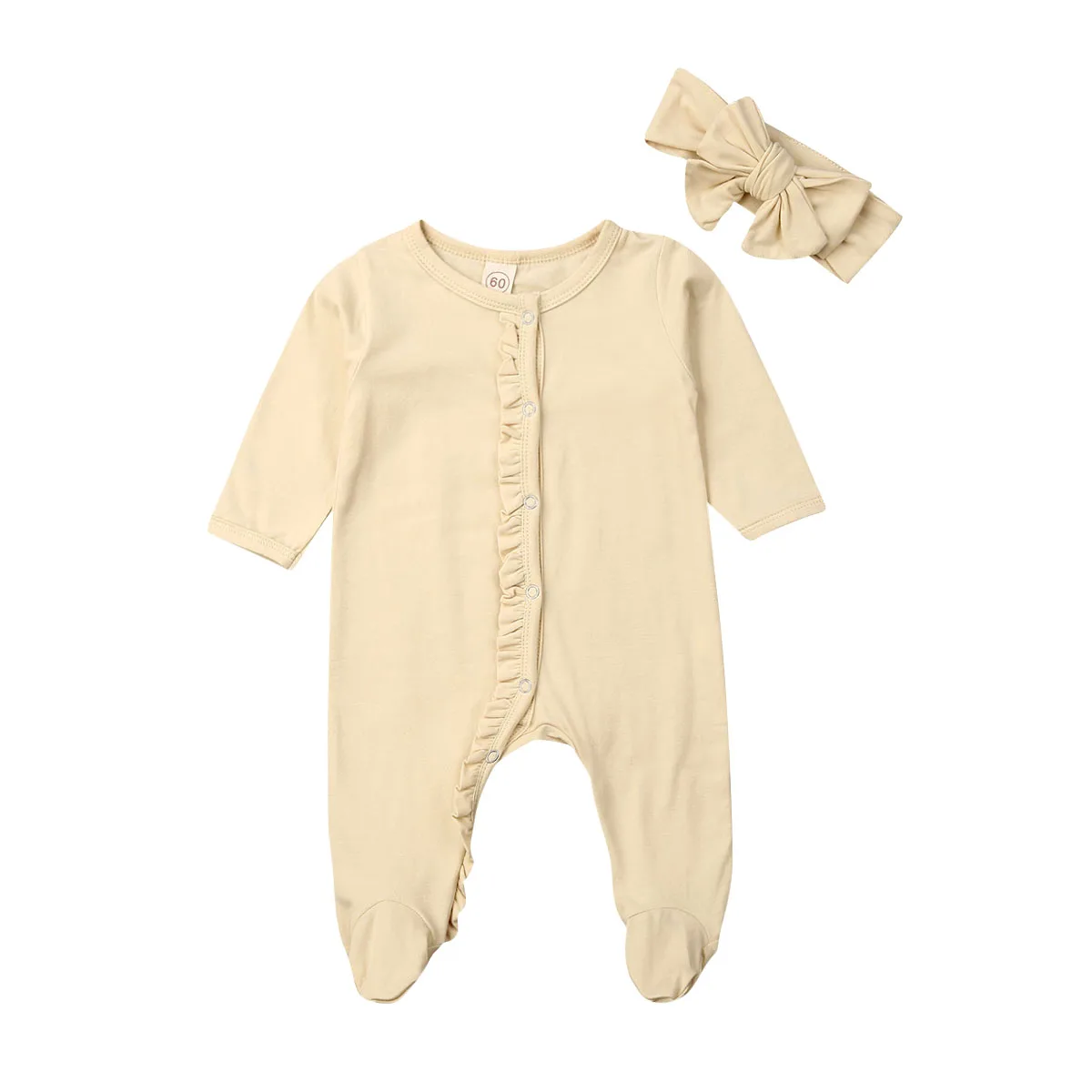 Коллекция года, весенне-осенняя одежда для малышей Детский комбинезон с оборками и длинными рукавами для маленьких мальчиков и девочек, пижама одежда для сна в рубчик