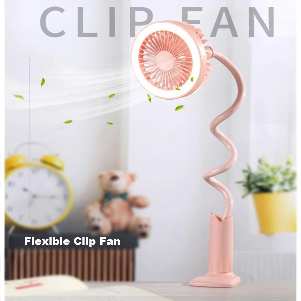 Stroller Clip on Fan Desk USB LED Lamp Fan 2 Speeds &2 Brightness 1500mAh for Travel Office Home