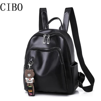 

Brand 2019 new Vintage PU Leather Backpack Women Shoulder Bag Teenager Girls Travel School Bag With Bear Pendant mochila mujer