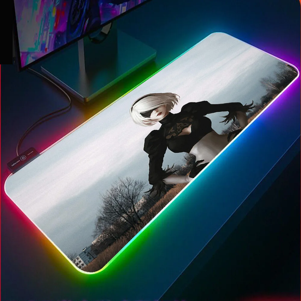 

NieR Automata Anime Game Computer Mouse Pad RGB Large Mouse Pad Gamer XXL Mouse Carpet Locking Desktop Game Pad with Backlight